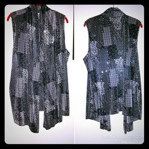 JAZZY BLACK WHITE GLITTERY VEST SIZE 1X